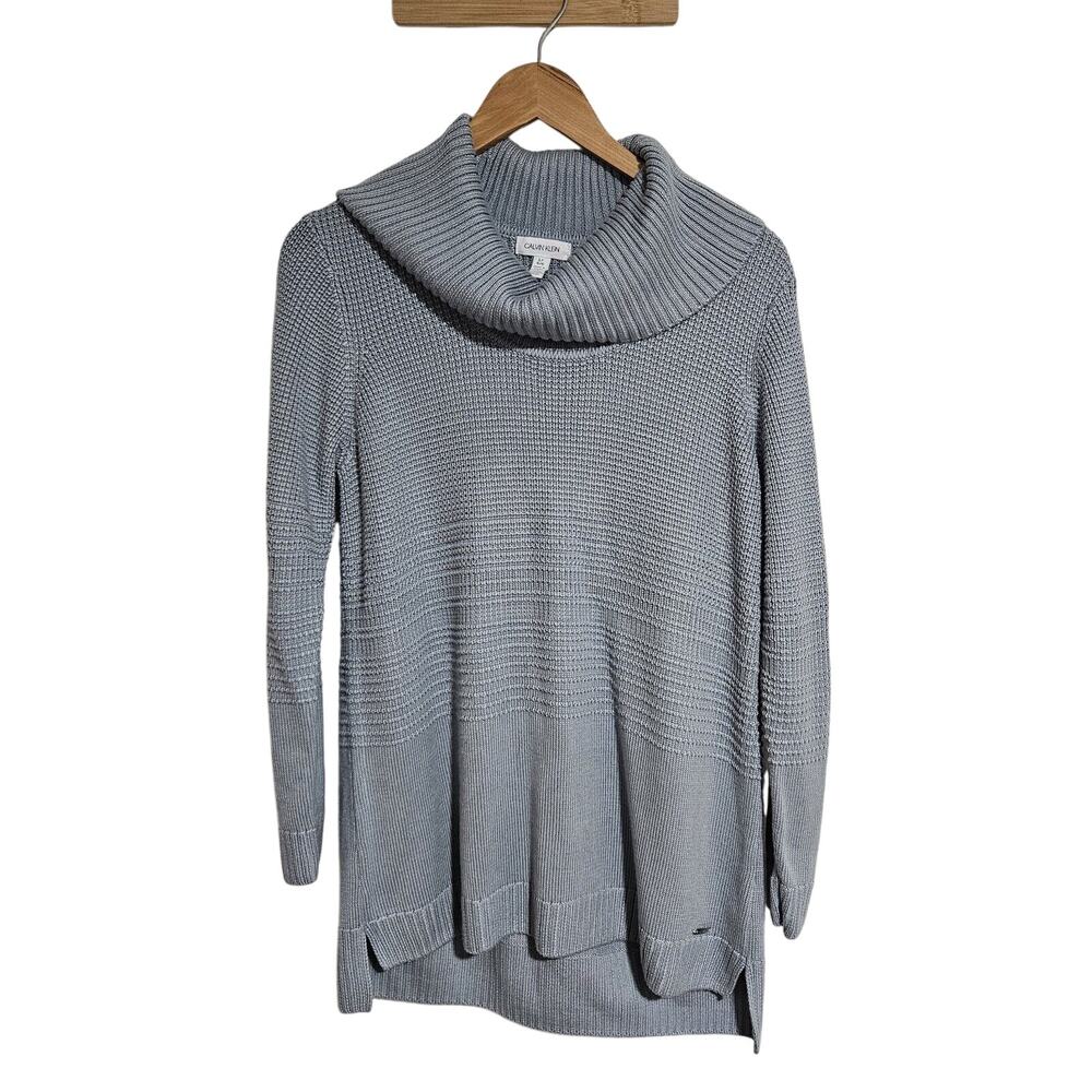 Calvin Klein Womens Cowl Neck Pullover Knit Sweater Sz Large Blue Long Sleeve